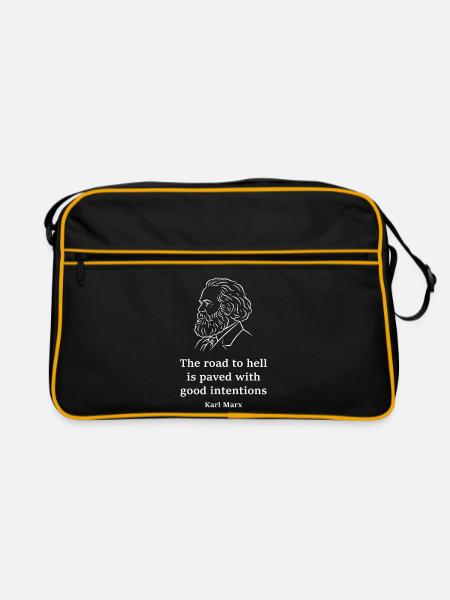 Karl-Marx-Zitat über Absichten - Retro Tasche - Schwarz/Gold