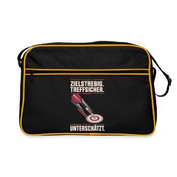 Unterschätzt Dartspieler Pfeil im Ziel Weinrot - Retro Tasche - Schwarz/Gold - Vorne