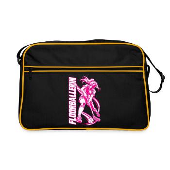 Floorball Powerfrau - Retro Tasche - Schwarz/Gold - Vorne