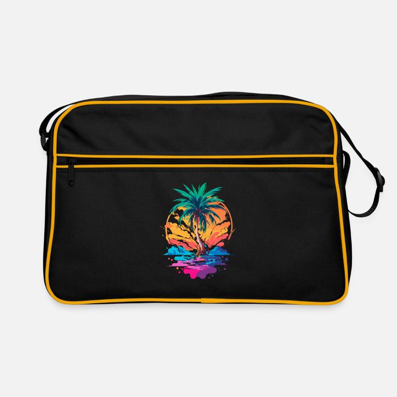 Palmier devant le coucher du soleil | Paradis tropical Sac Retro