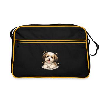 Tender puppy with heart - Retro Bag - black/gold - Front