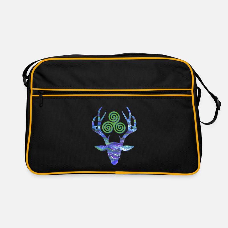 hirschkopf mit triskele e 103 - Retro Tasche - Schwarz/Gold