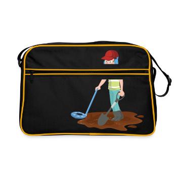 Schatzsuche auf dem Acker mit dem Metalldetektor - Retro Tasche - Schwarz/Gold - Vorne