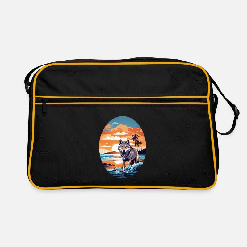 Wolf am Strand Retro Tasche