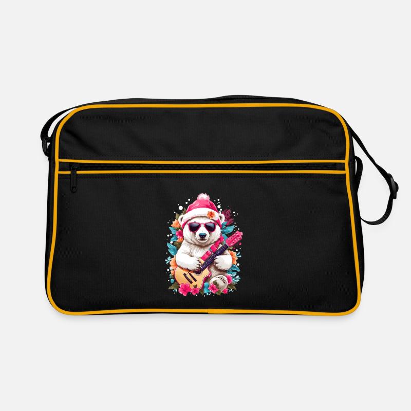 Süßer Eisbär mit Gitarre - Retro Tasche - Schwarz/Gold