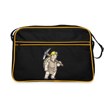 Schildkröte Bergarbeiter Spitzhacke Bergbau - Retro Tasche - Schwarz/Gold - Vorne