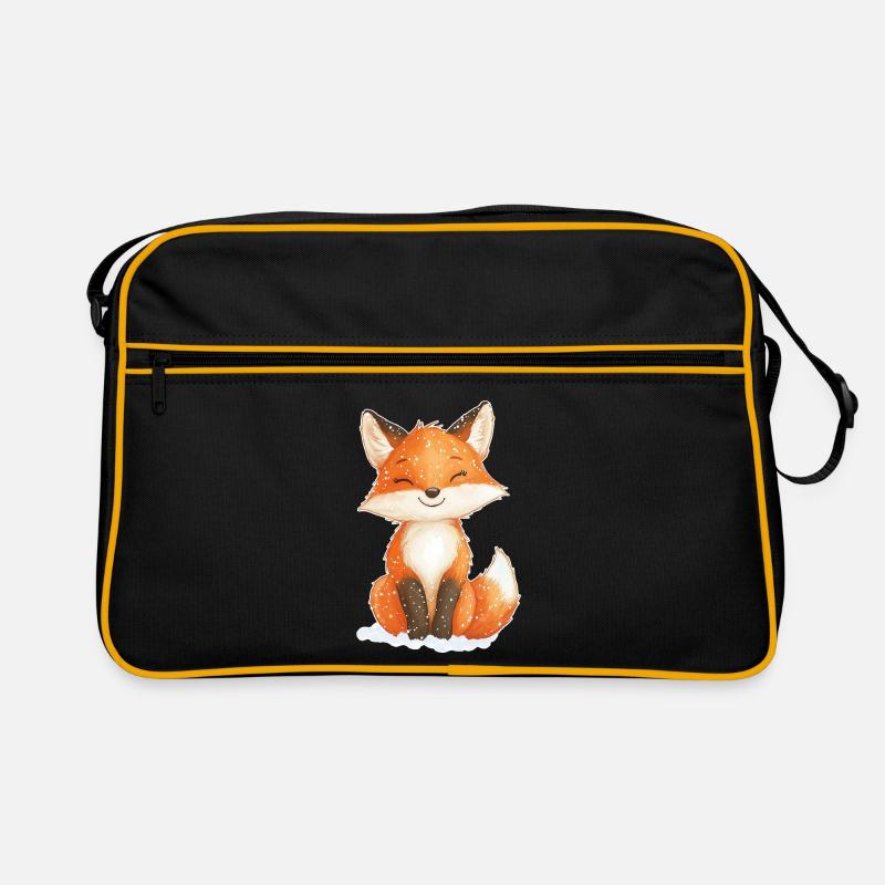 Fuchs Wintermotiv - Retro Tasche - Schwarz/Gold