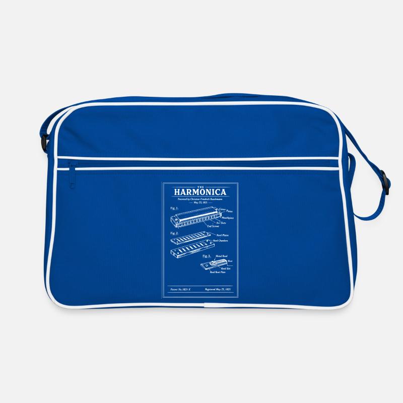 Vintage Harmonica Blueprint Retro Bag
