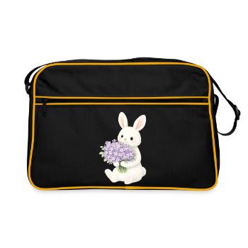 Bunny with lilac illustration - Retro Bag - black/gold - Front