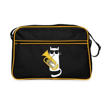 Baritonhorn - Coole Katze mit Sonnenbrille - Retro Tasche - Schwarz/Gold - Vorne