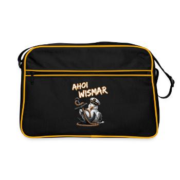 Ahoy Wismar avec une mouette amusante et une ancre - Sac Retro - noir/or - Devant