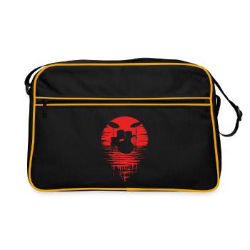 Drumset Silhouette Schlagzeug mit Spiegelung - Retro Tasche - Schwarz/Gold - Vorne