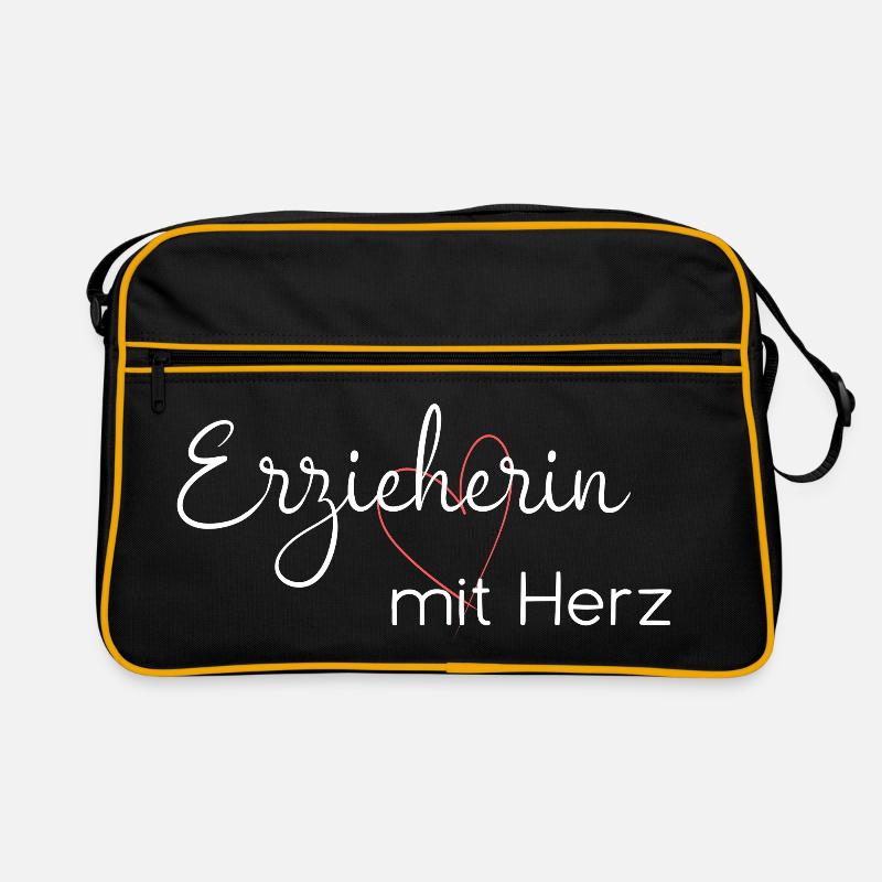 Rolltop Rucksack / Erzieherin mit Herz Rucksack - Retro Tasche - Schwarz/Gold