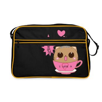 Cat Cute - Retro Bag - black/gold - Front