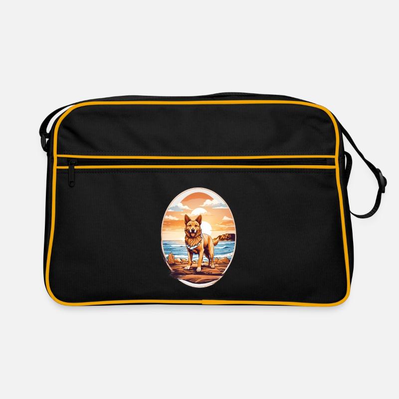 Hund am Strand Retro Tasche