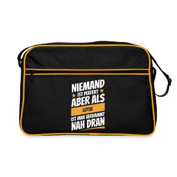Niemand ist perfekt - Lotse - Spruch - Retro Tasche - Schwarz/Gold - Vorne