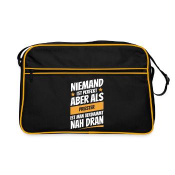 Niemand ist perfekt - Priester - Spruch - Retro Tasche - Schwarz/Gold - Vorne