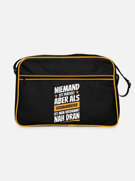 Niemand ist perfekt - Sozialarbeiter - Spruch - Retro Tasche - Schwarz/Gold