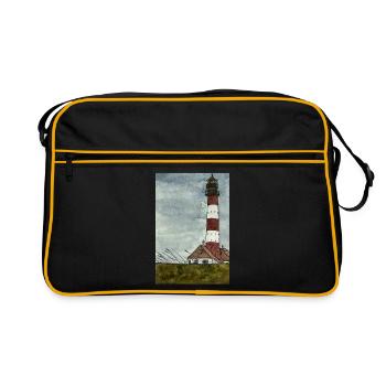 Leuchtturm Westerheversand Nordseeküste Moin Küste - Retro Tasche - Schwarz/Gold - Vorne