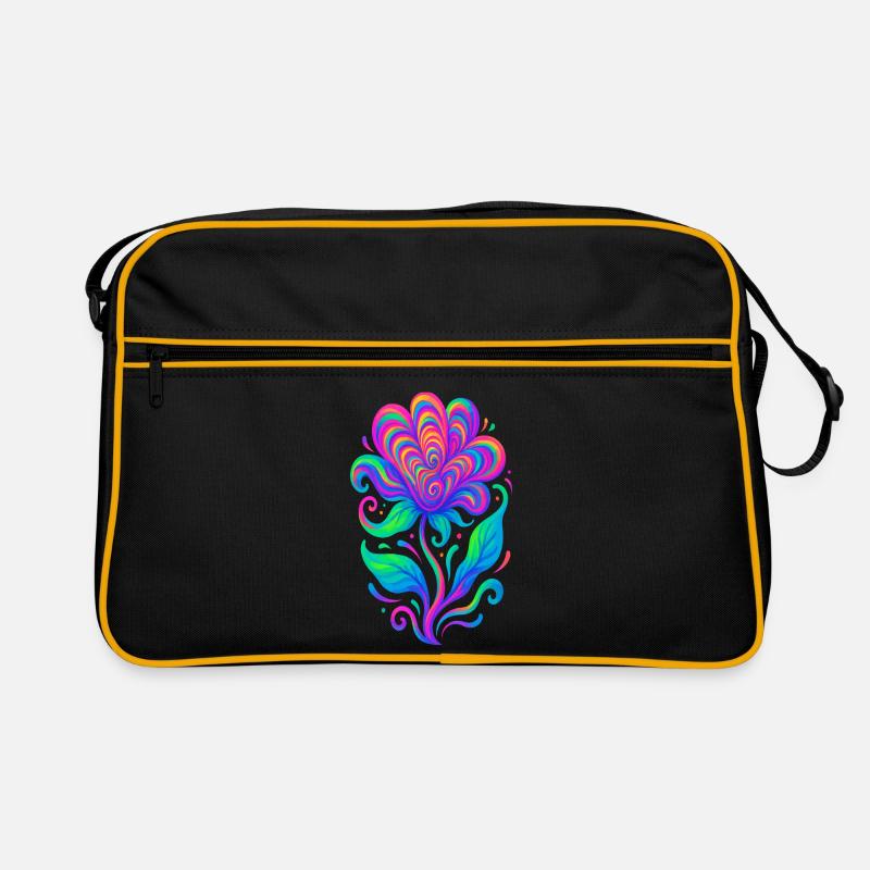 Lebendige Regenbogen-Herzblume Retro Tasche
