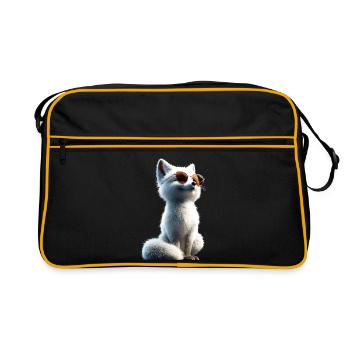 Polarfuchs Schneefuchs Eisfuchs Süßer Weißer Fuchs - Retro Tasche - Schwarz/Gold - Vorne