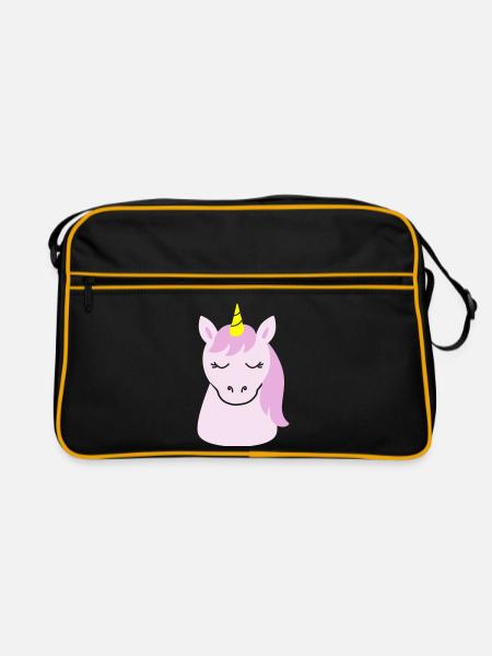 Cute unicorn with closed eyes - Retro Bag - black/gold - Front