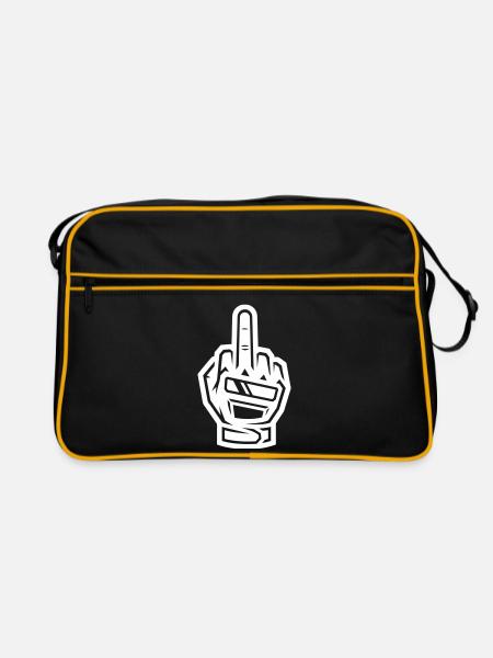 Mittelfinger Handschuh Weiß Symbol - Retro Tasche - Schwarz/Gold