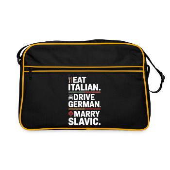 Eat Italian Drive German Marry Slavic Balkan Auto - Retro Bag - black/gold - Front