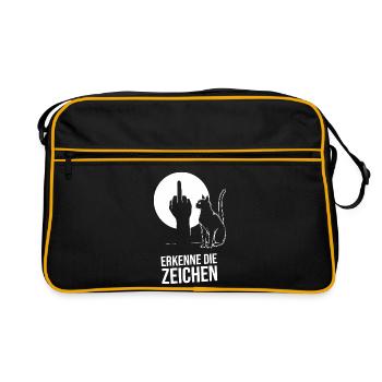 Erkenne Die Zeichen Mittelfinger Schatten Mieze - Retro Tasche - Schwarz/Gold - Vorne
