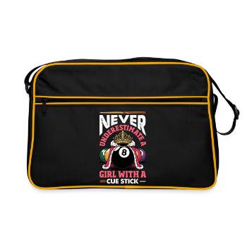 Unterschaetze Niemals Ein Maedchen Pool Queue - Retro Tasche - Schwarz/Gold - Vorne