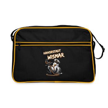 La ville hanséatique de Wismar avec une mouette amusante et une ancre - Sac Retro - noir/or - Devant