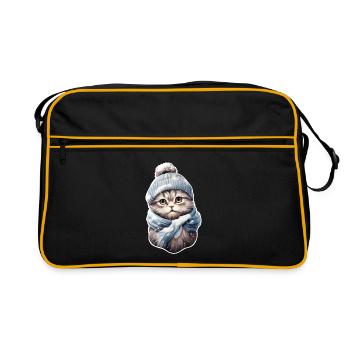 Cat in winter with hat and scarf 2 - Retro Bag - black/gold - Front