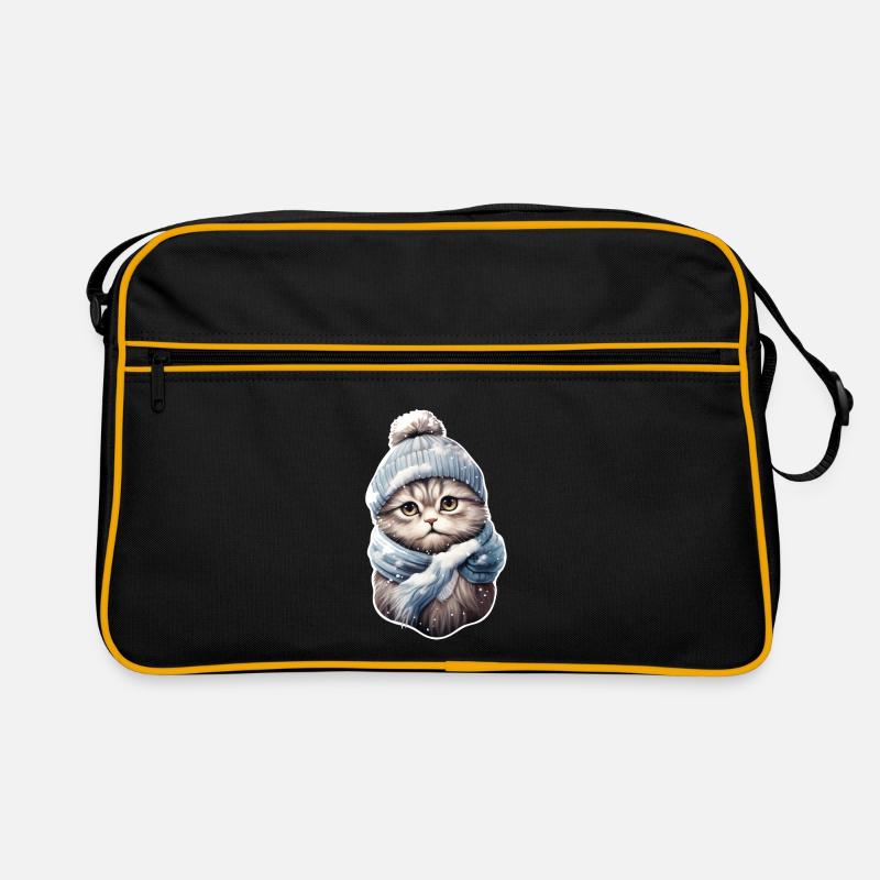 Cat in winter with hat and scarf 2 Retro Bag