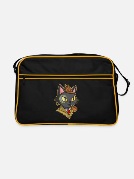 Katzen-Detektiv - Retro Tasche - Schwarz/Gold - Vorne
