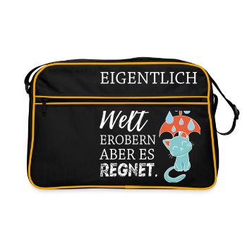 Eigentlich wollte ich die Welt erobern... - Retro Tasche - Schwarz/Gold - Vorne