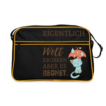 Eigentlich wollte ich die Welt erobern... - Retro Tasche - Schwarz/Gold - Vorne