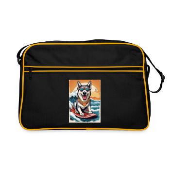 Cool husky sur une planche de surf - Sac Retro - noir/or - Devant