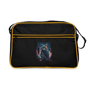 Katze Cyber Cat Katzen Punk - Retro Bag - black/gold - Front