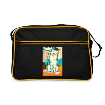 Katze MEOW, pop art, Collage - Retro Tasche - Schwarz/Gold - Vorne
