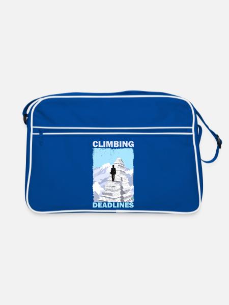 Deadlines erklimmen – Lustiger Berg der Büroauslastung - Retro Tasche - Blau/Weiß - Vorne