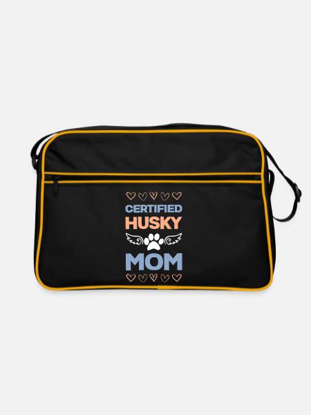 Zertifizierte Husky-Mama - Retro Tasche - Schwarz/Gold - Vorne