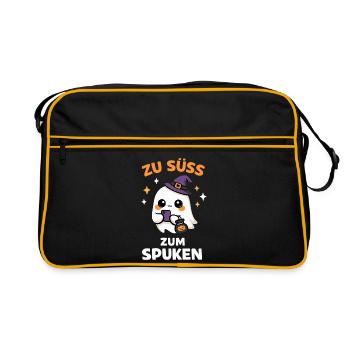 Zu süß zum Spuken – Kawaii-Geist mit Hexenhut - Retro Tasche - Schwarz/Gold - Vorne