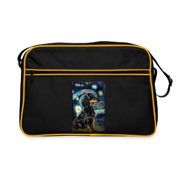 Starry night Dackel van gogh's cat Parody lustig - Retro Tasche - Schwarz/Gold - Vorne