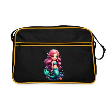Adorable sirène chibi aux cheveux roses - Sac Retro - noir/or - Devant