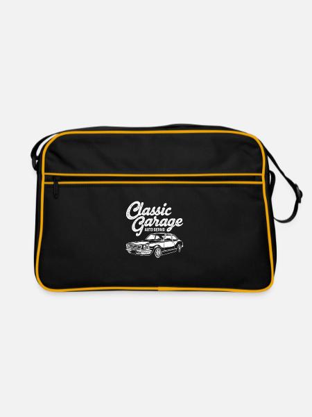 Retro Graphic Car Lover Car Mechanic Vehicle Techn - Retro Bag - black/gold - Front