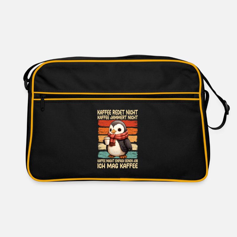 Kaffee Rede Nicht Kaffee Jammert Nicht Pinguin - Retro Tasche - Schwarz/Gold