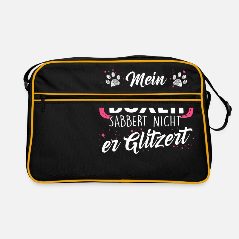 Boxer Hund Hunde Geschenk Glitzer - Retro Tasche - Schwarz/Gold