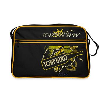 Islay Malt Whisky Spruch Torfkind - Retro Tasche - Schwarz/Gold - Vorne