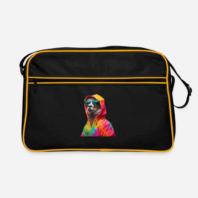 Lama mit Sonnenbrille Bunt Coole Alpaka Llama - Retro Tasche - Schwarz/Gold