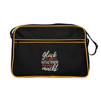 Glück ist wenn die Katastrophe Pause macht - Retro Tasche - Schwarz/Gold - Vorne